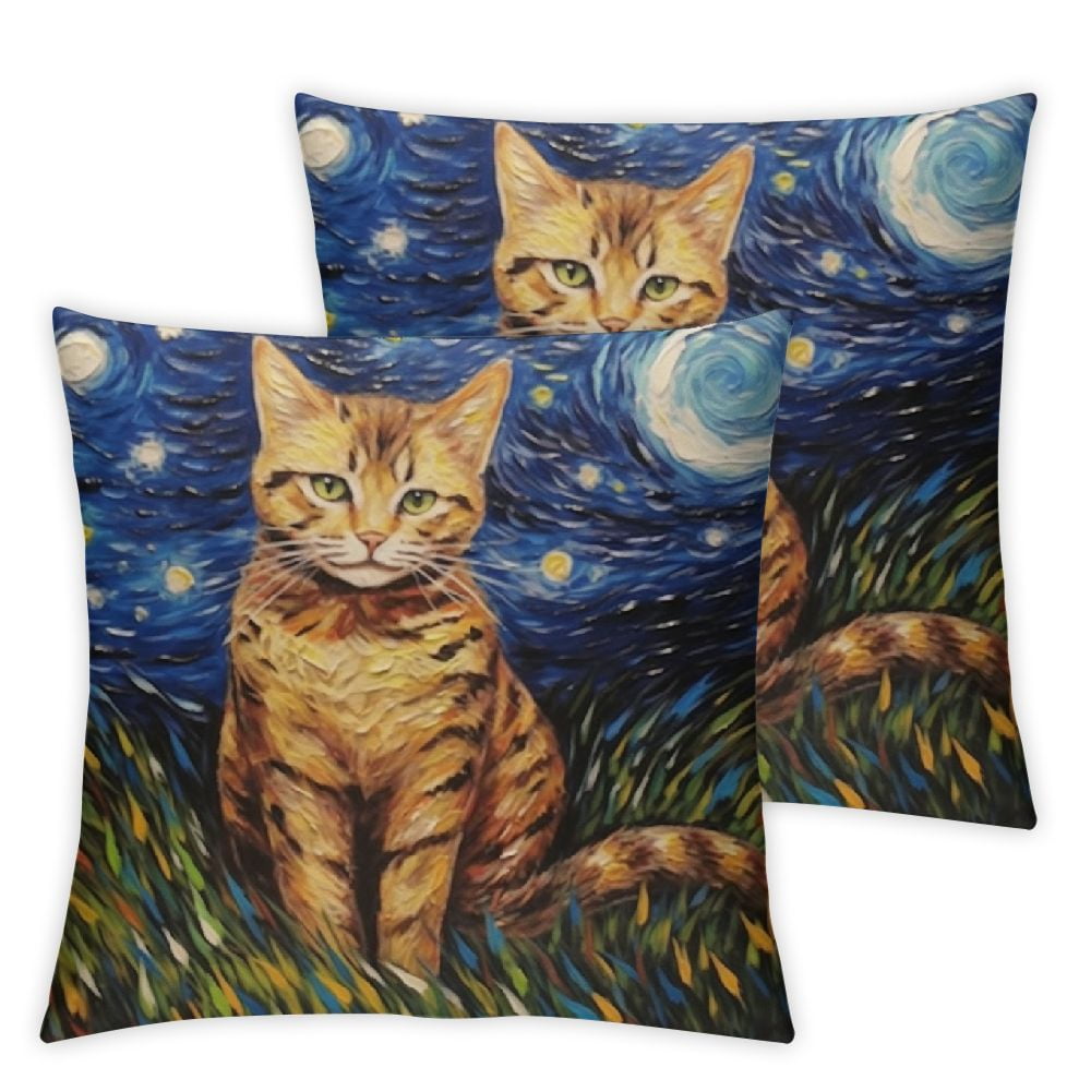 Warrior Cat Throw Pillow Cover – Fantasy Sky Design Cotton Linen Square Cover 18x18 Inch - View #9