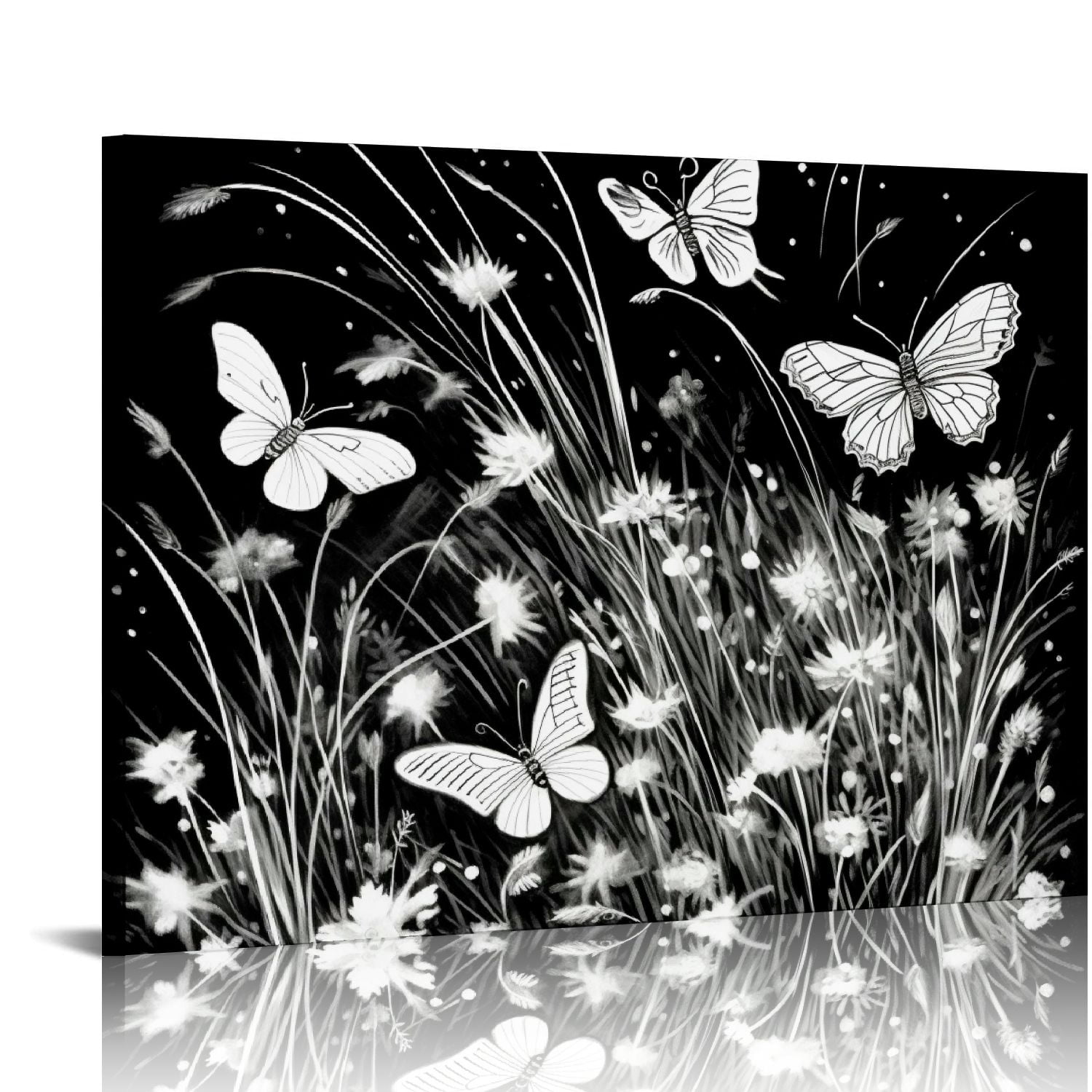 COMIO Abstract Dandelion Butterfly Canvas Wall Art Wish Flowers Black