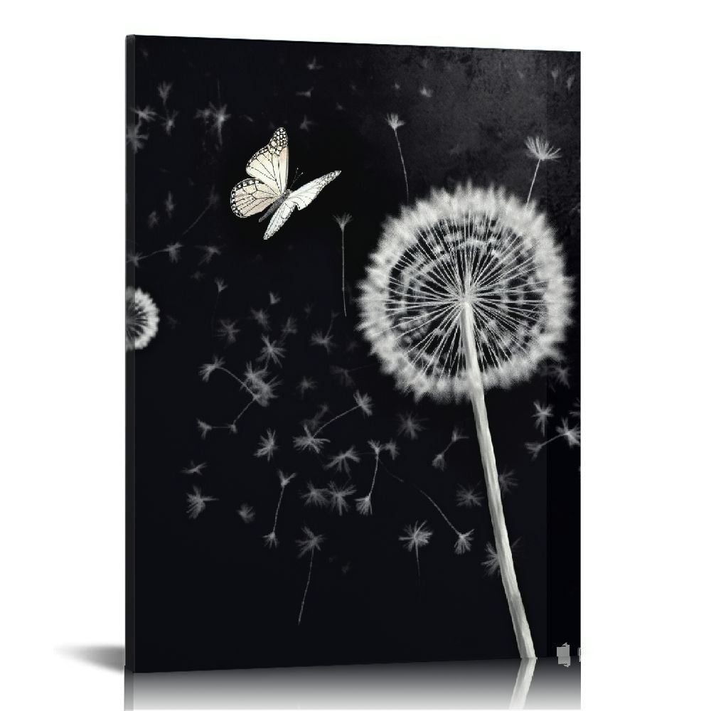COMIO Abstract Dandelion Butterfly Canvas Wall Art Wish Flowers Black