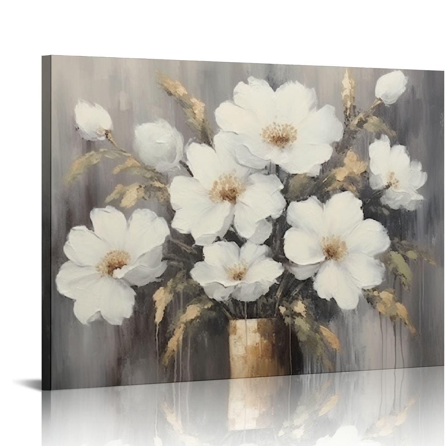 COMIO Abstract Floral Canvas Wall Art: White Lily Oil Painting Blossom ...
