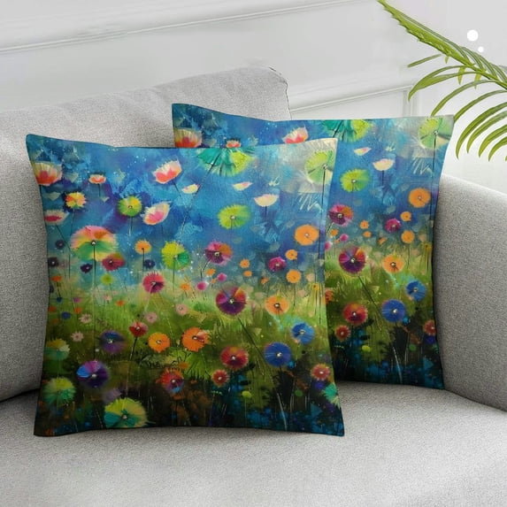 COMIO Abstract Floral Watercolor Painting Lumbar Throw Pillow Cover Decorative Bedroom Living Room Colorful Spring Petal Flowers Rectanglar Cushion Case for Bed Sofa Couch 2 pcs White