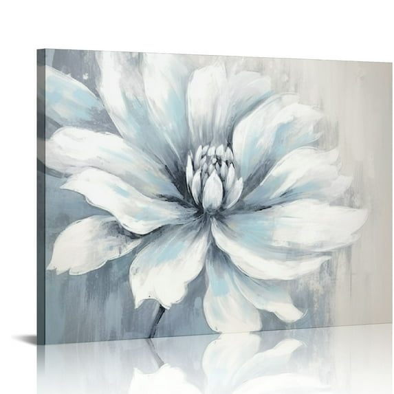 COMIO Abstract Flower Canvas Wall Art: Elegant White Modern Floral Painting Contemporary Blue Silver Peony Picture Gray Nature Botanical Prints Gallery Artwork for Bedroom