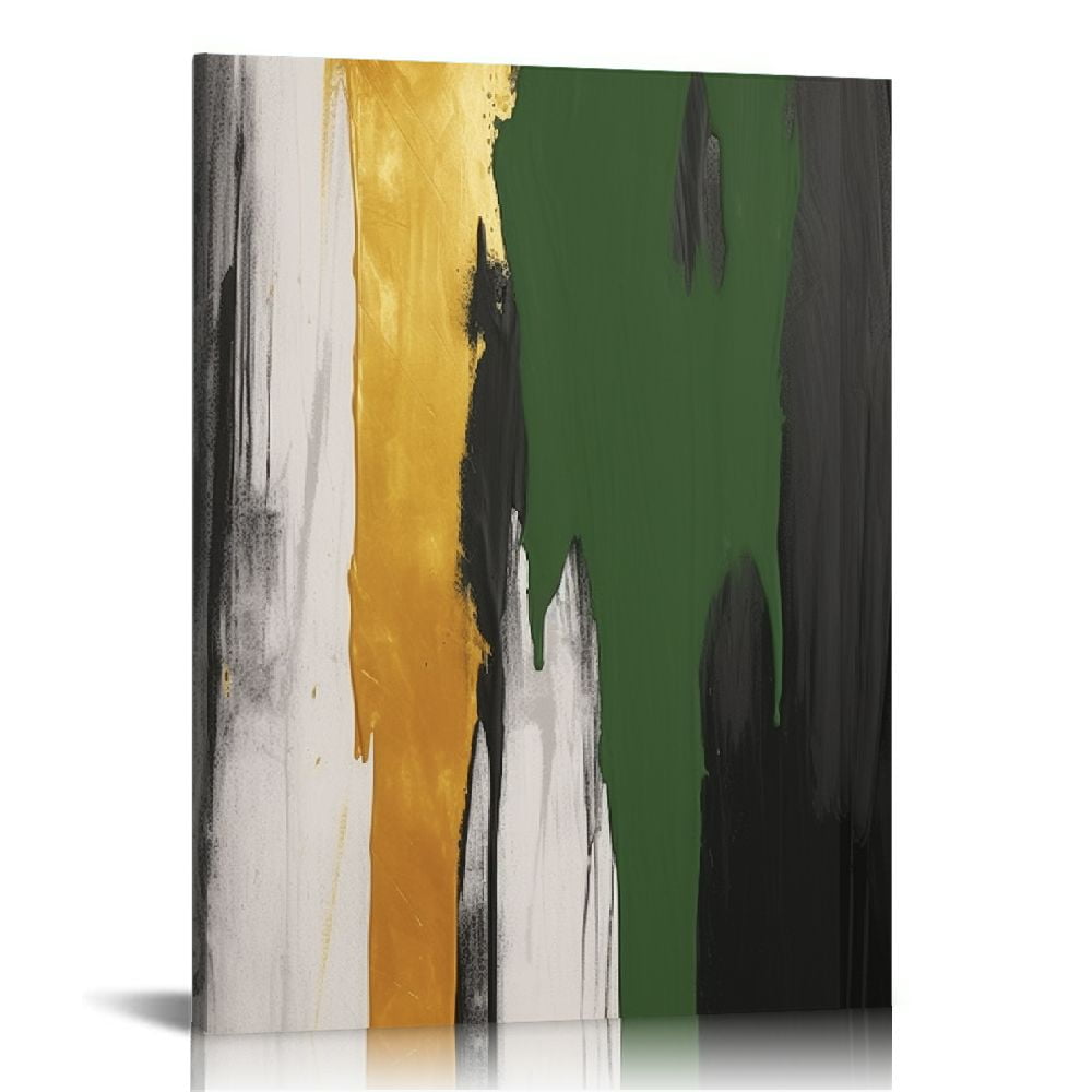 COMIO Abstract Green and Gold Canvas Wall Art Geometric Abstract