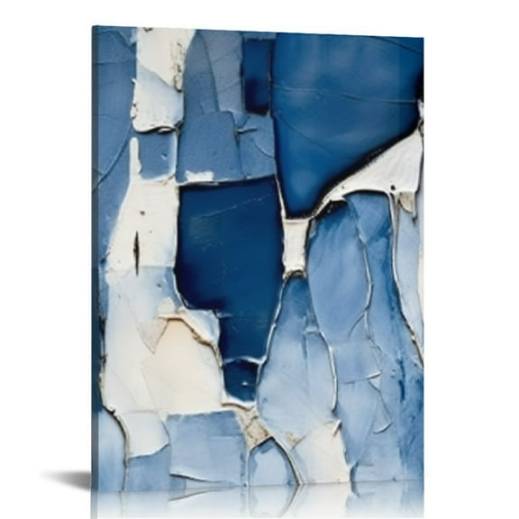 COMIO Abstract Grey White Navy Blue Wall Painting Canvas Wall Art Blue Marble Picture for Bedroom Wall Decor Modern Abstract Picture Canvas Artwork White and Blue Flower Art