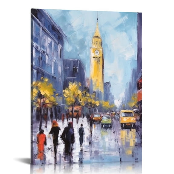 COMIO Abstract Oil Painting on Canvas Modern Colorful Hand-Painted Wall Art Paintings Printed for Bedroom, Office Decor, Rainy Stree Cityscape Sailboat Artwork Poster(16x20 inch)