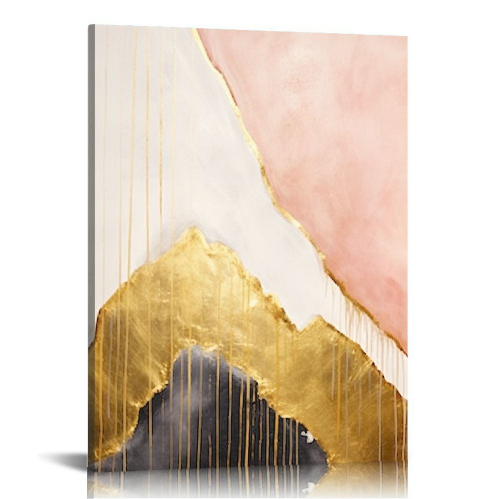 COMIO Abstract Pink Canvas Wall Art Gold and Pink Artwork Modern Marble ...