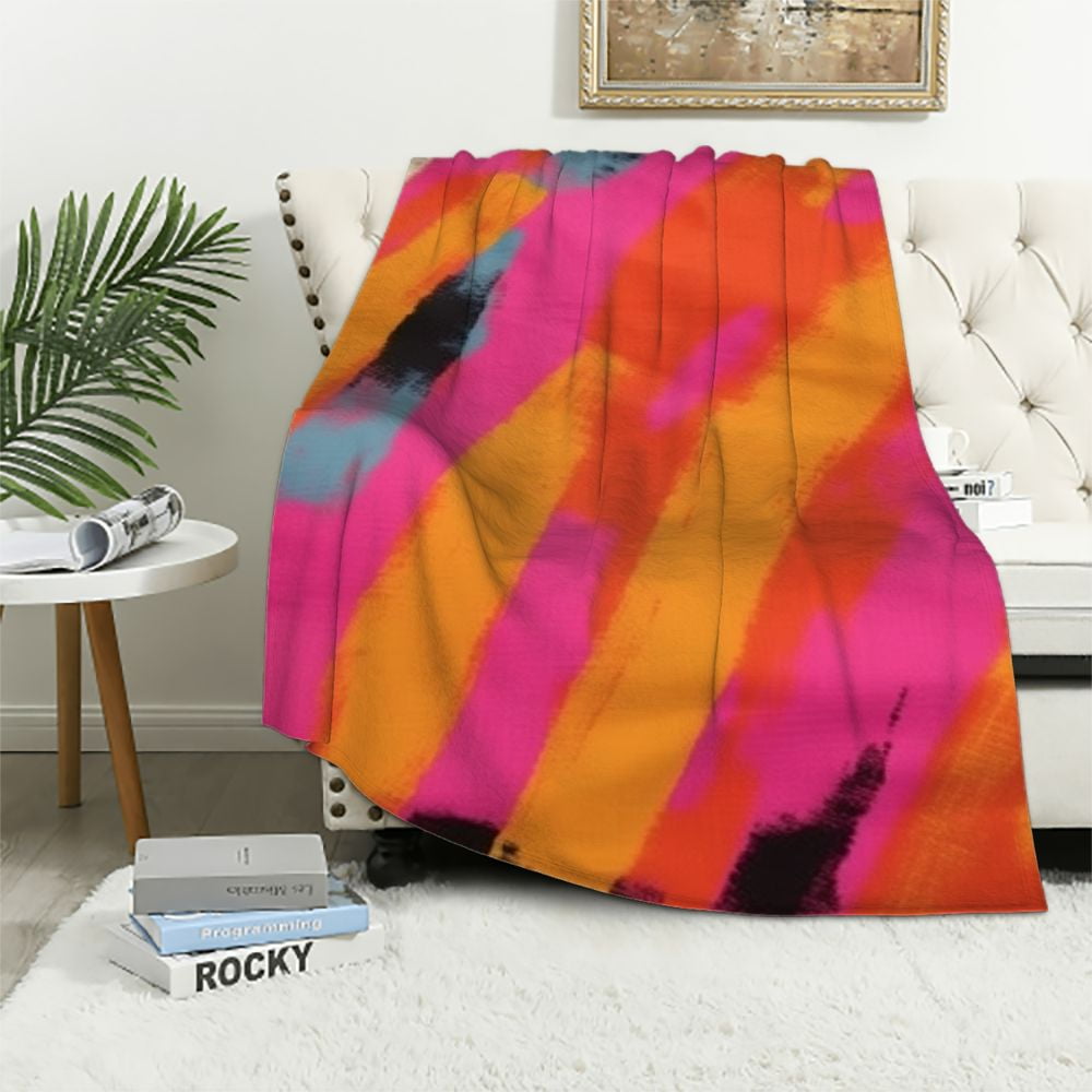 COMIO Abstract Pink and Orange Paint Brush Retro 70s Throw Blanket Soft