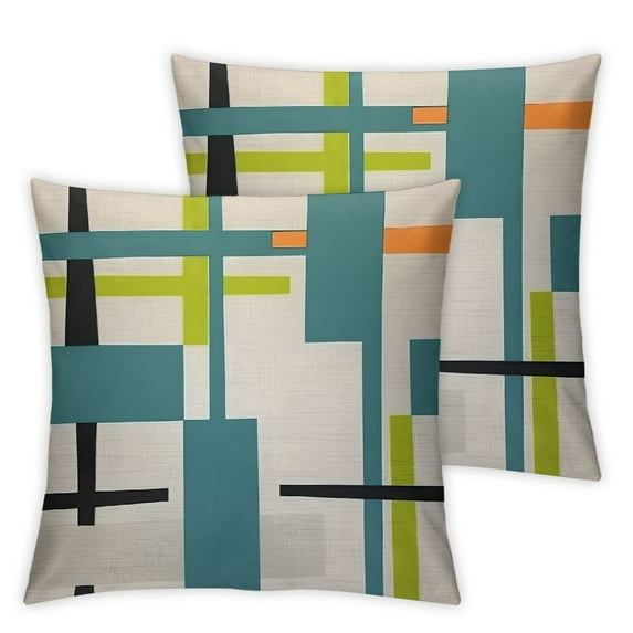 YANMS Abstract Teal Blue Green Grey Geometric 2-Piece Short Plush Pillowcase White
