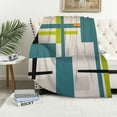 thumbnail image 1 of YANMS Abstract Teal Blue Green Grey Geometric Flannel Blanket (Universal 1) Lightweight Soft Blanket White, 1 of 6