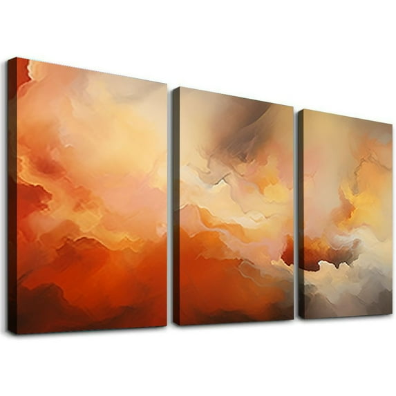 COMIO Abstract Wall Art Framed Orange White Canvas Home Artwor Decor Bedroom Living Room Decor Office Wall Decor 12''x16''X3 Panels