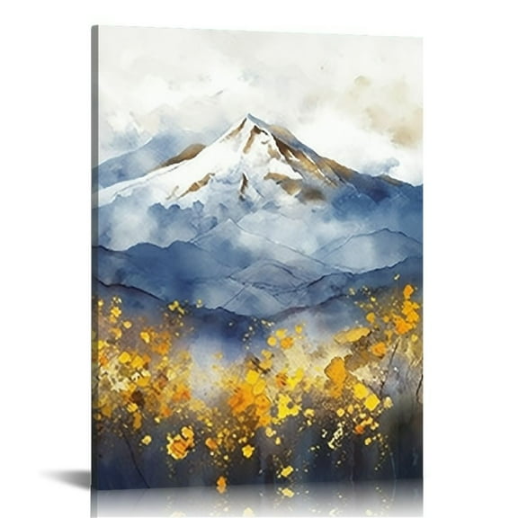 COMIO Abstract Wall Art for Living Room,Navy Blue Mountain Canvas Wall Art,Abstract Watercolor Wall Pictures,Framed Artwork for Bedroom Bathroom Wall Decor,Ready to Hang 12x16