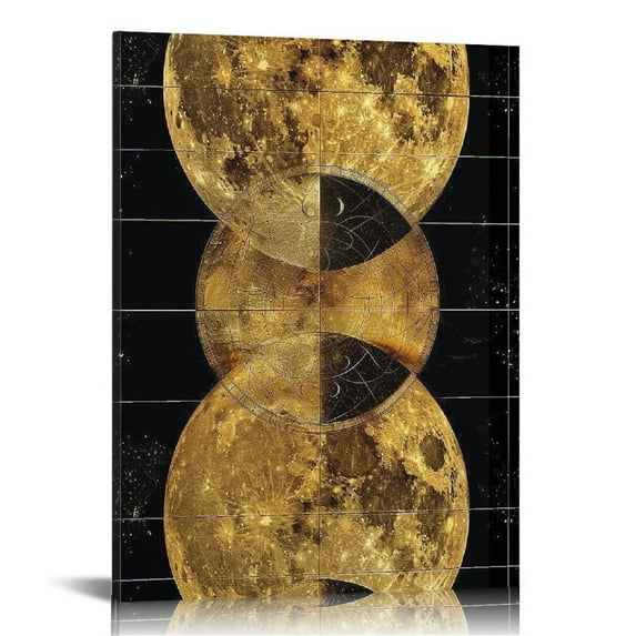 COMIO Abstract Wall Decor Painting on Canvas Golden Sun And Moon Canvas Wall Art For Living Room Planet Artwork Modern Painting Pictures Home Decor and Office Decoration