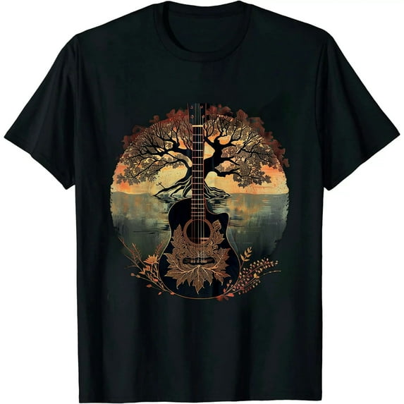 COMIO Acoustic Guitar Tree By The Lake Guitarist T-Shirt