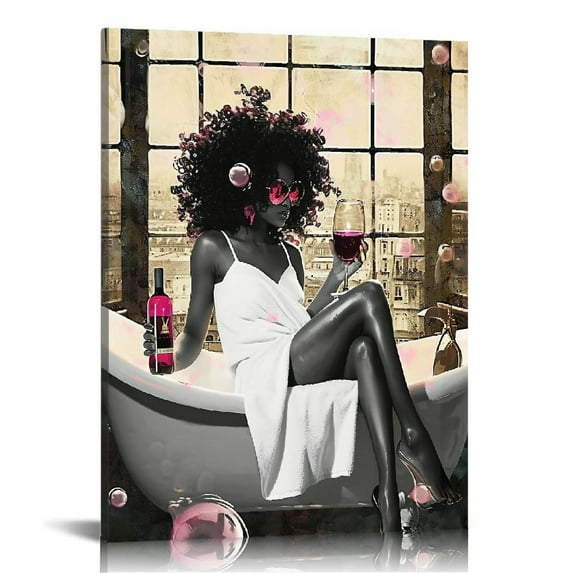 COMIO African American Black Girl In Bathtub 16" x 20" Framed Canvas Art Prints