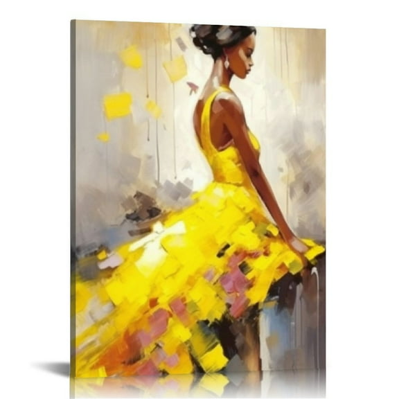 COMIO African American Canvas Print Black Women Wall Art Abstract Dancing Girl Painting Contemporary Artwork Elegant Dancer Lady Picture Bedroom Living Room Bathroom Decor Framed Ready to Hang