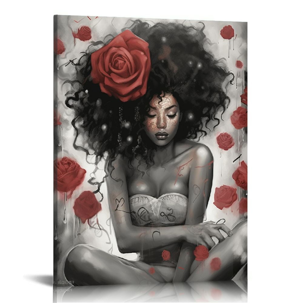 COMIO African American Canvas Wall Art Black Girl Fashion Print ...