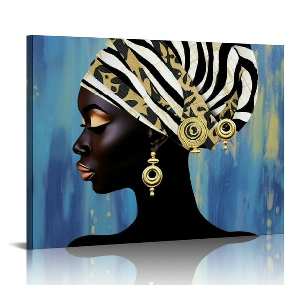 COMIO African American Living Room Wall Art Black Girl Female Canvas Wall Art Abstract Modern Indian Female Wall Decoration Popular Gold Earrings Necklace Print Painting Poster Bathroom Bedroom