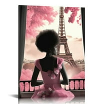 COMIO African American Wall Art Black Pink Flowers Canvas Prints Modern Black and White Wall Art Fashion Paris Decoration Pictures Painting Framed Artwork Home Decor for Bedroom Bathroom