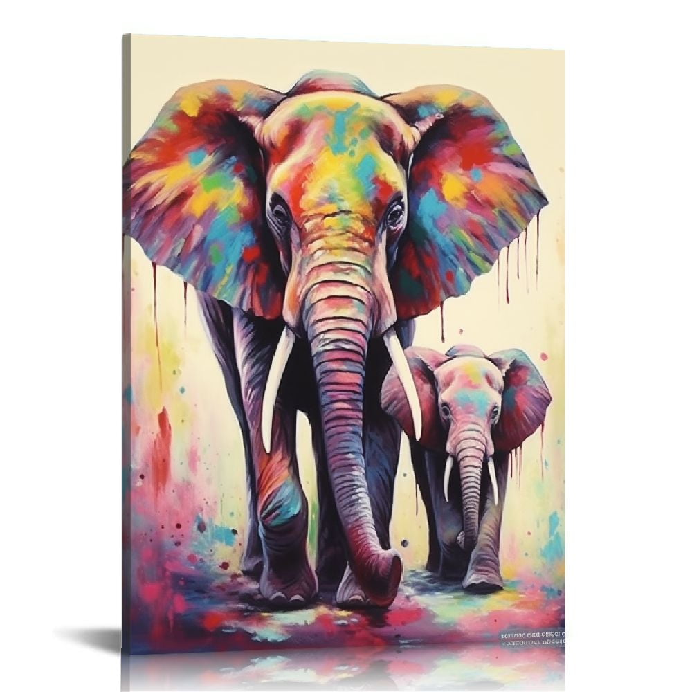 COMIO African Elephant Wall Art Abstract Colorful Elephant and Baby ...