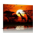 thumbnail image 1 of COMIO African Landscape Picture Canvas Prints Wild Giraffes At Sunset Wall Art Modern Black and White Red Animal Painting for Farmhouse Home Living Room Decor (20x16inch-No Framed), 1 of 4