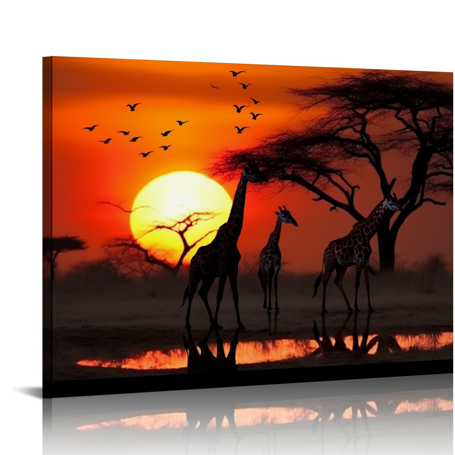 COMIO African Landscape Picture Canvas Prints Wild Giraffes at Sunset ...