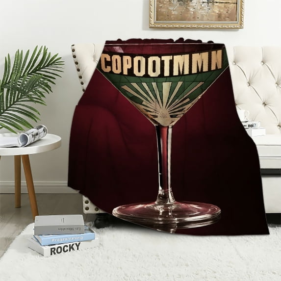 COMIO Alcohol Throw Blanket, Hand-Drawn Cosmopolitan Cocktail on Retro Grungy Background with Starburst Ornament, Flannel Accent Piece Soft Couch Cover for Adults, Multicolor