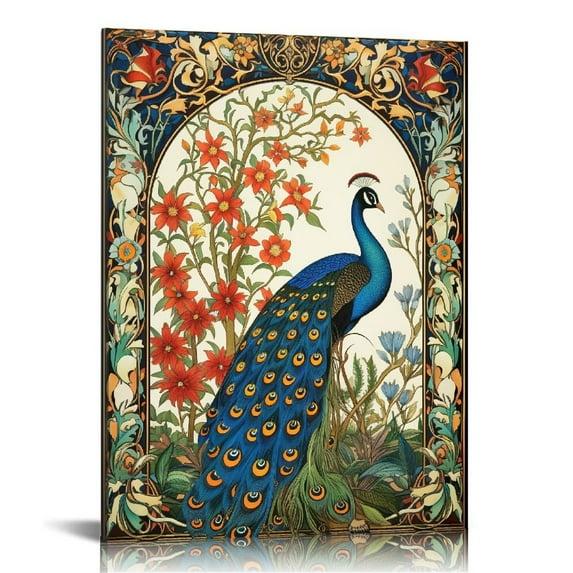 COMIO Algasan Peacock Wall Art Blue Peacock Flower Butterfly Pictures Wall Decor Elegant Peacock Canvas Prints Framed Modern Painting Artwork Home Office Decor For Bedroom Living Room Framed