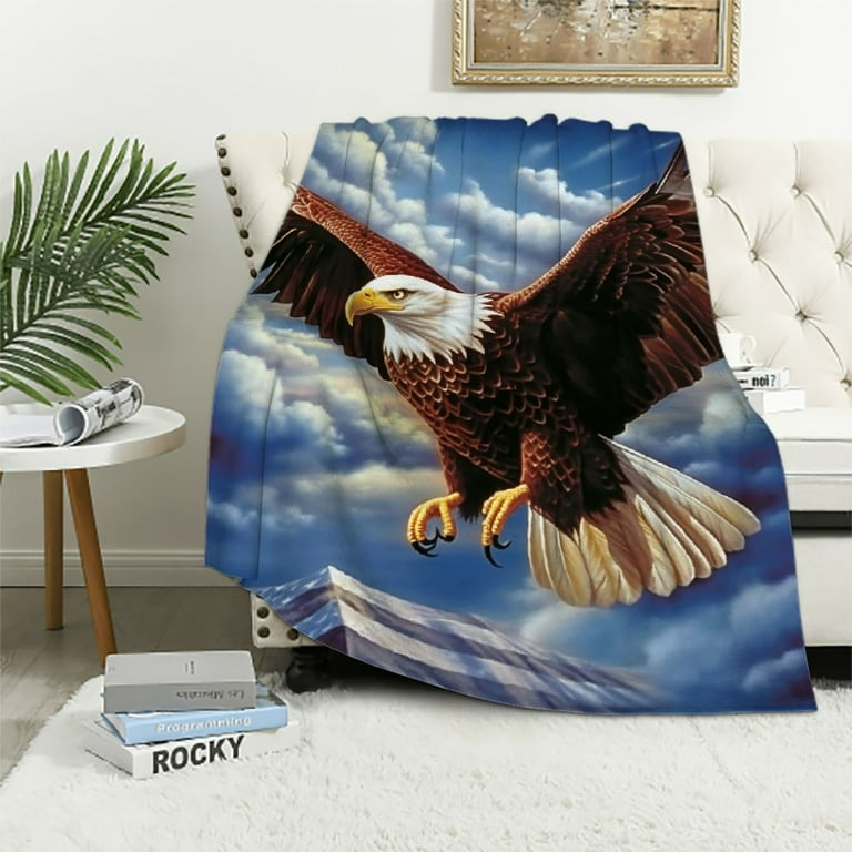 COMIO American Flag Eagle Throw Blanket Plush Blankets for Couch Sofa Bed USA Hawk Animal Theme Soft Cozy Warm Lightweight Fuzzy Throws for Eagle Lovers Patriot Gifts Walmart