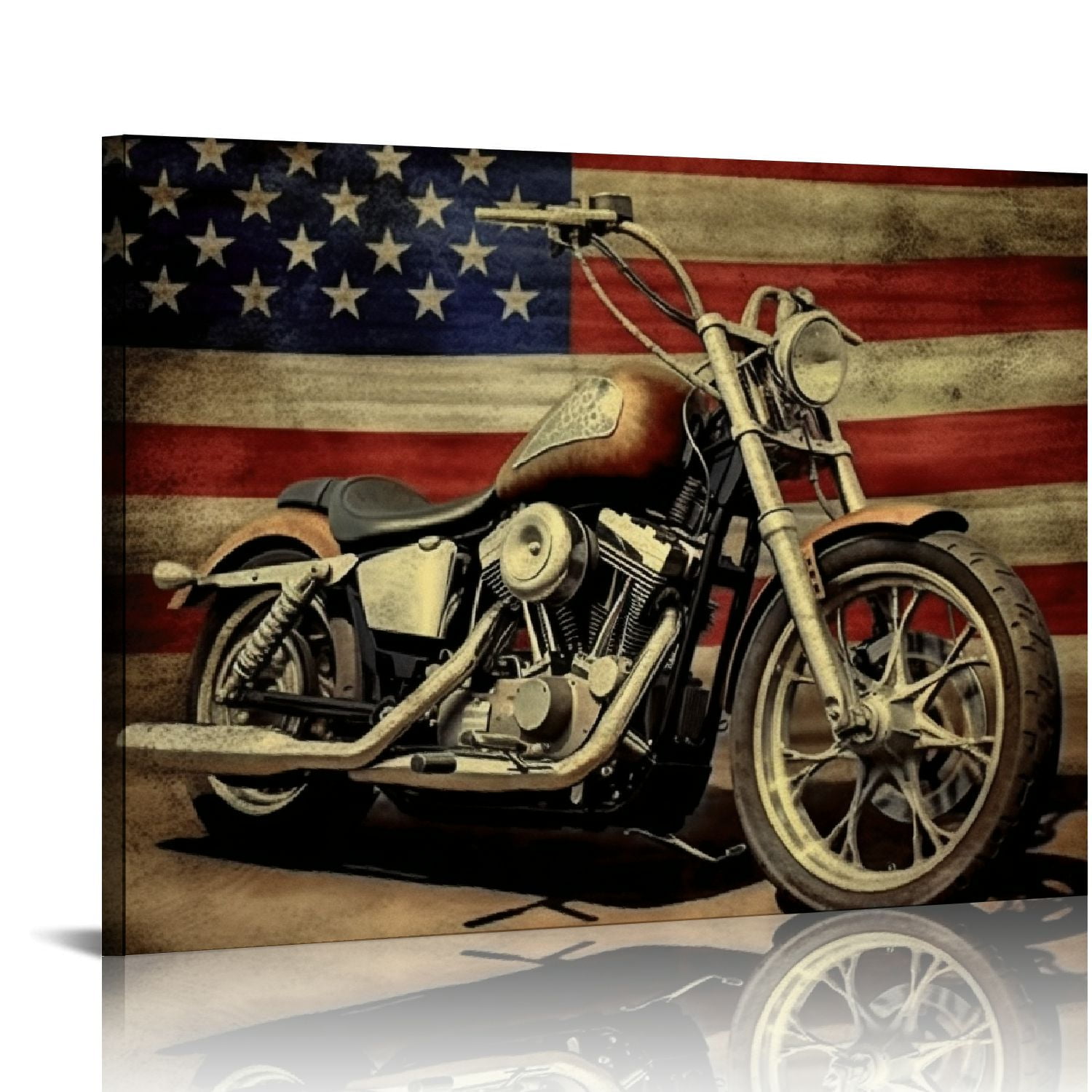 COMIO American Flag Motorcycle Wall Art - Vintage Pictures Retro Motorcycle Wall Decor American ...