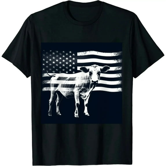 COMIO American Flag T-Shirt With Cow Vintage Look
