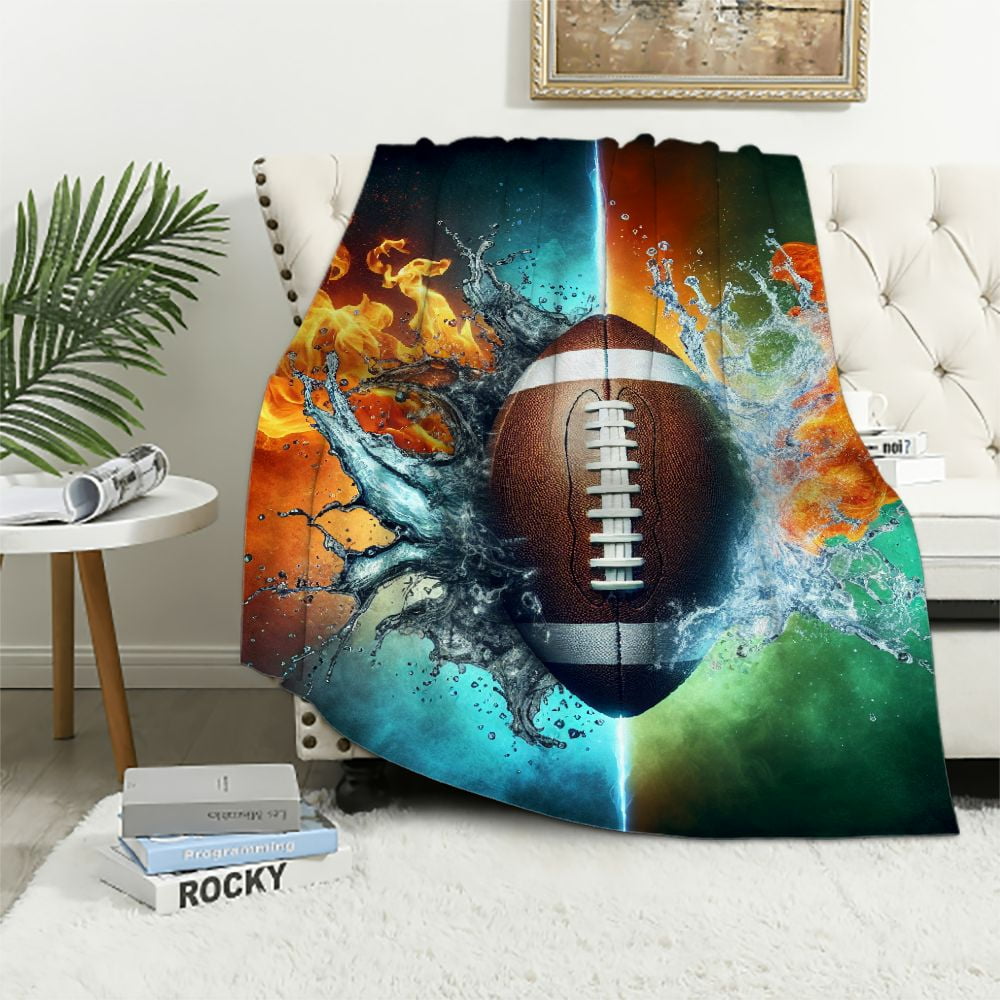 American Football Plaid Blanket - Soft Cozy Flannel Throw For Boys, Men, Adults - Multiple Sizes Available