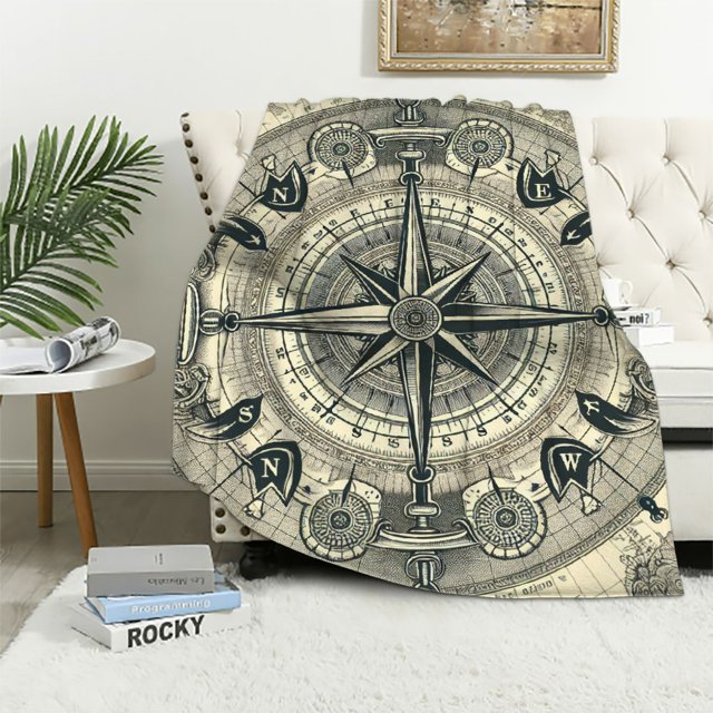 COMIO Anchor Decor Sherpa Blanket Nautical Compass Blanket for Bed