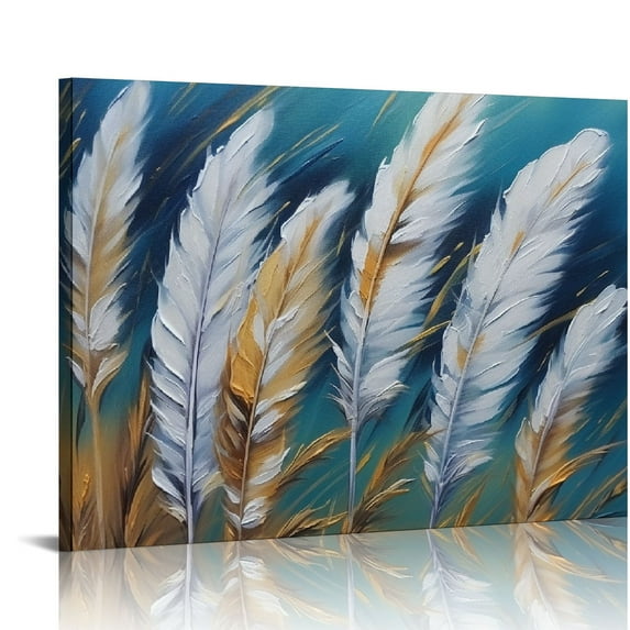 COMIO Animal Feather Painting on Canvas, Abstract Colorful Feather Canvas Wall Art, Modern Minimalist Artwork for Living Room and Bedroom Decor