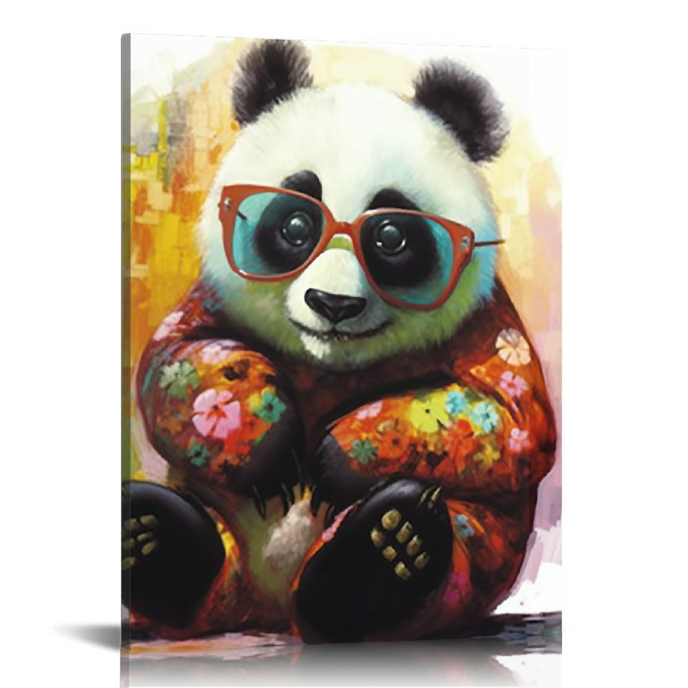 QZHH Animal Picture Cool Wall Art Lazy Cute Panda Artwork Canvas ...