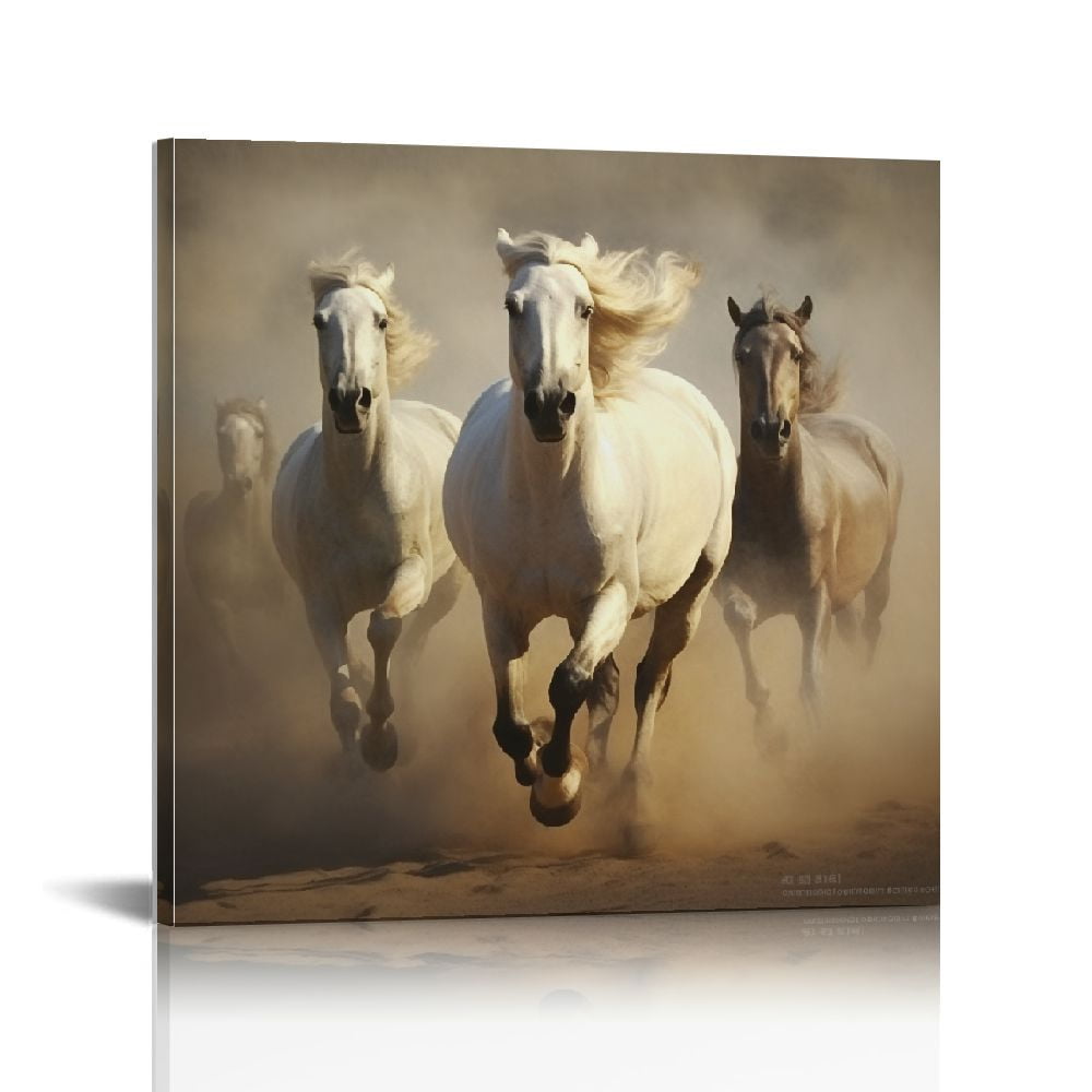 COMIO Animal Pictures Wall Art, Desert Running Horses Painting Picture Print on Canvas, Modern ...