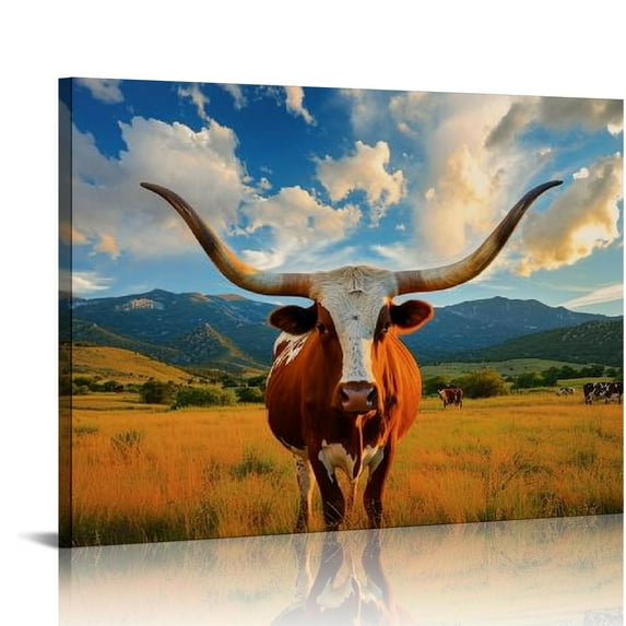 COMIO Animal Poster Longhorn Cow on The Cattle Farm Art Canvas Art Wall Picture Decoration Printing Modern Decoration Home Bedroom Poster