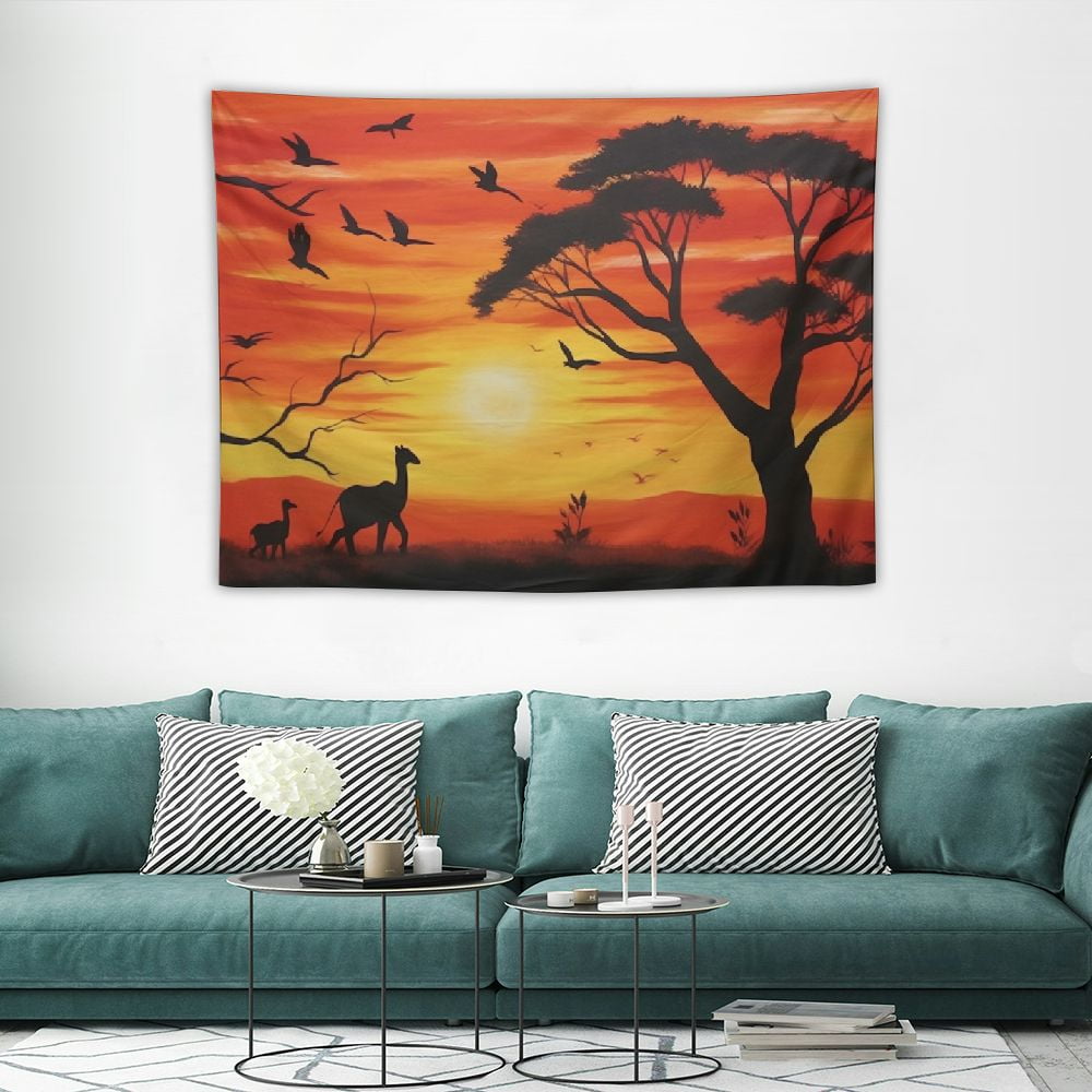 COMIO Animal Tapestry Small, Safari African Graffe Elephant Tree