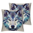 thumbnail image 1 of COMIO Animal with Geometry Wolf Head Pillow Case 2-Pack Short Plush Pillowcase White, 1 of 6