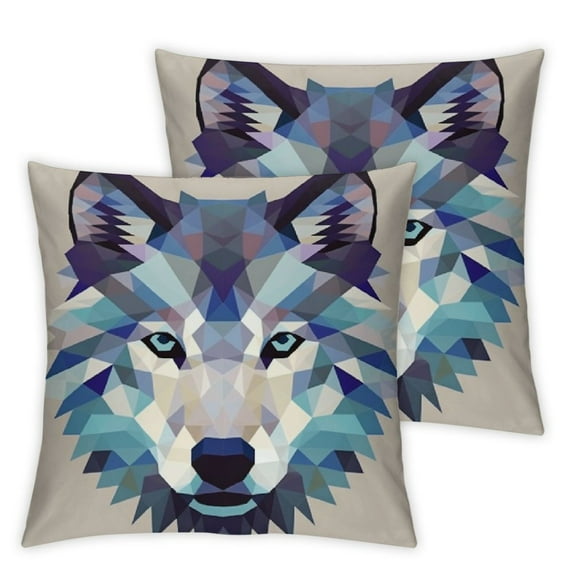 COMIO Animal with Geometry Wolf Head Pillow Case 2-Pack Short Plush Pillowcase White