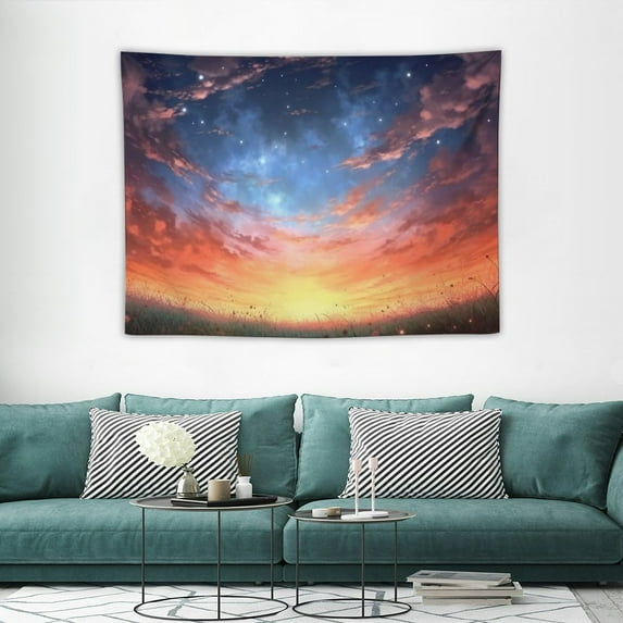 COMIO Anime Sky Tapestry, Starry Star Scenery Tapestries, Sunset Cloud Pink and Blue Tapestry for Bedroom Living Room 40x30 Inch