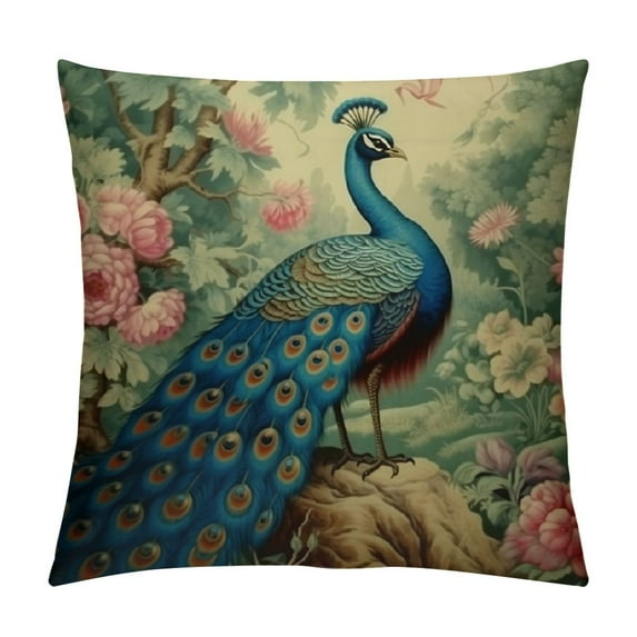 MLJA Chinoiserie Pillowcase Turquoise Coral Peacock Pillow Case Pillow Cover Rustic Square Couch Sofa Cushion Covers for Sofa Couch Living Room Car