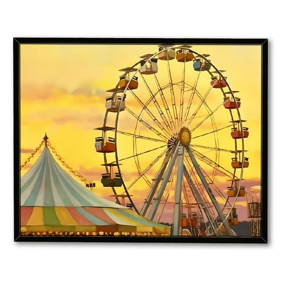 COMIO Art Modern Amusement Park Ferris Wheel Joyride Fun Black Frame Decorative Painting 16x12in / 20x16in 20x16in