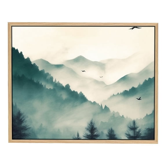 COMIO Art Modern Misty Forest Trees Landscape with Wooden Frame Decorative Painting 16x12in / 20x16in 20x16in