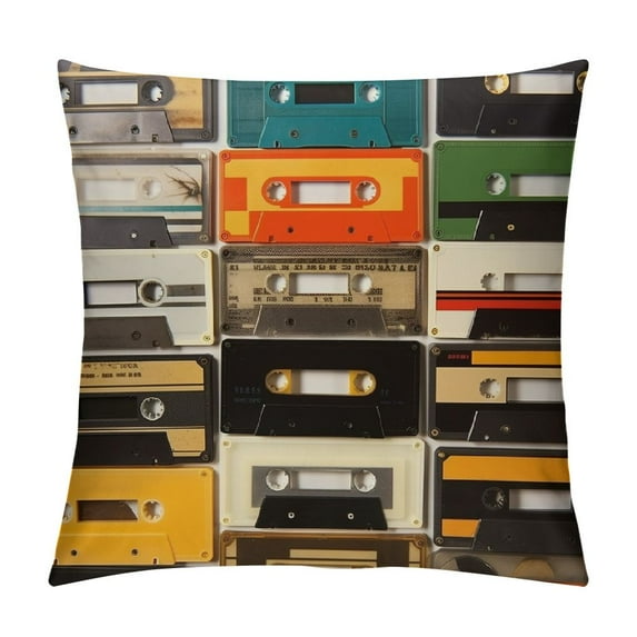 MLJA Cassette Tapes Pillowcase Retro Vintage Media Space On Labels Decorative Throw Pillow Covers Cushion Covers for Sofa Couch Bed Chair Beige