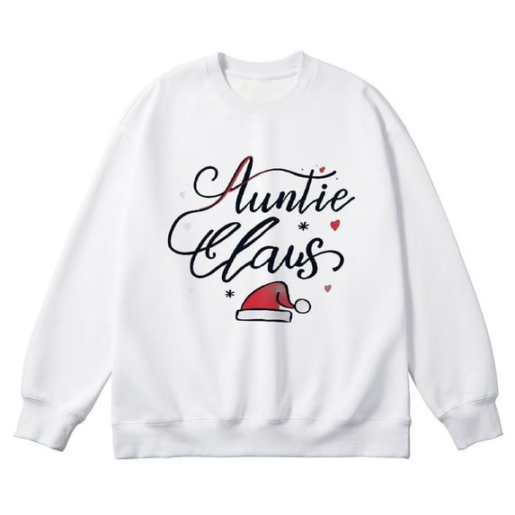 COMIO Auntie Claus Christmas Women Sweatshirt Santa Hat Aunties Long Sleeve T-Shirt