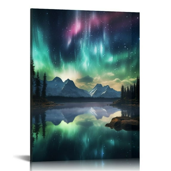 COMIO Aurora Borealis Wall Art Canvas Northern Lights Prints Boys Bedroom Pictures Wall Decor Nature Painting Artwork for Living Kids Room Office Wall Decoration Scenery