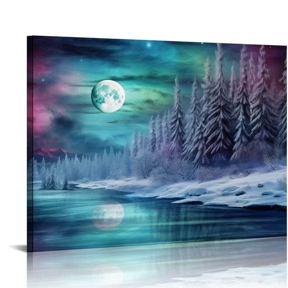 COMIO Aurora Borealis Wall-Art Office Colorful Wall Art Nature Wall Art for Living Room Tree Pictures Moon Poster