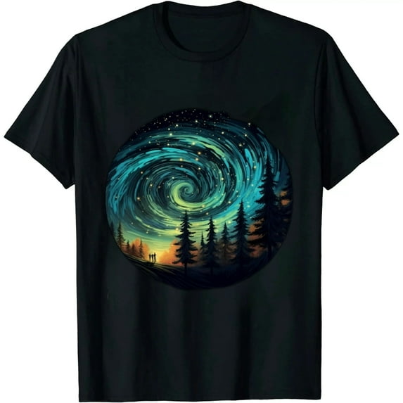 COMIO Aurora borealis with pine trees T-Shirt