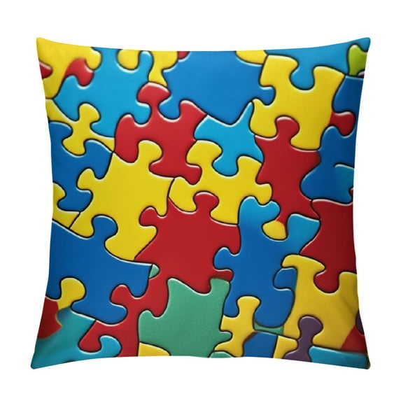 COMIO Autism Awareness Pillow Covers,Autism Puzzle Throw Pillow Cases Decorative Double-Sided Design Square Pillowcases for Home Decor Living Room Sofa Bedroom Outdoor