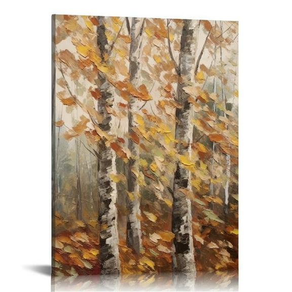 COMIO  Autumn Birch Trees Abstract Leaves Canvas Wall Art